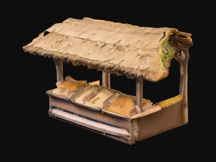 3D model for a market stand from a chinise village, with bamboo and wheat roof