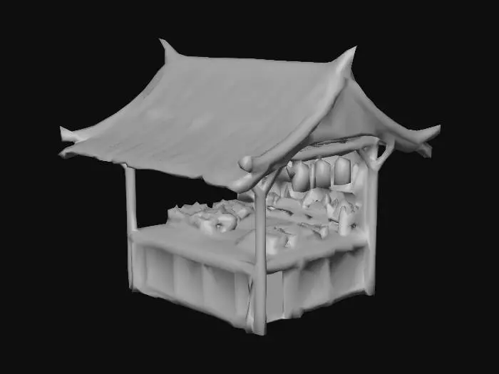 3D model for a market stand from a chinise village, with bamboo and wheat roof