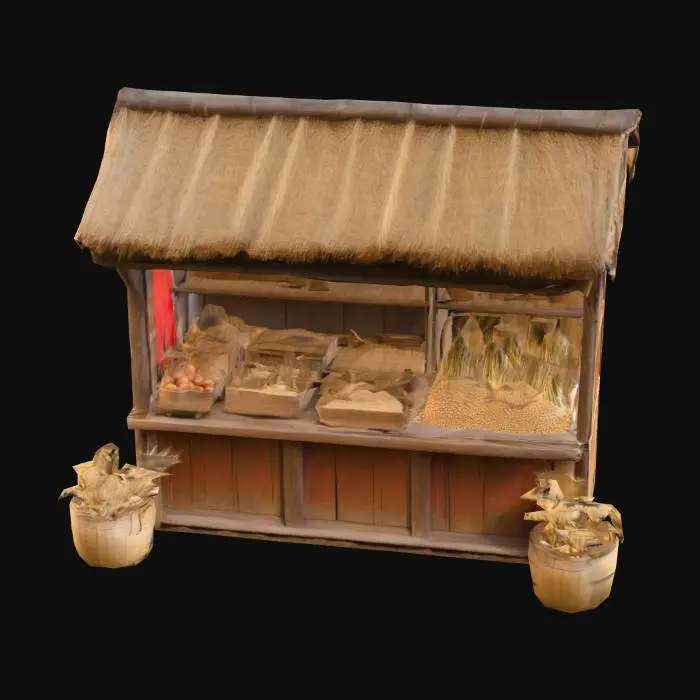 3D model for a market stand from a chinise village, with bamboo and wheat roof
