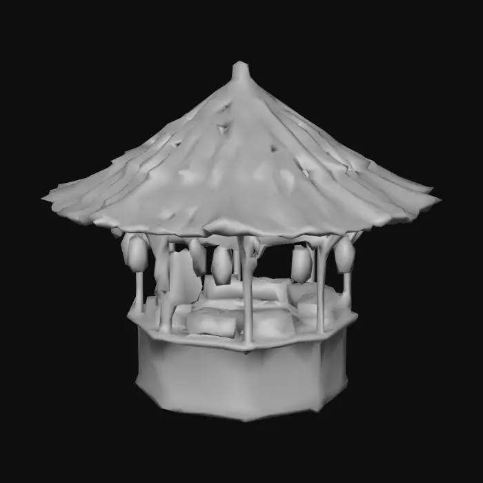 3D model for a market stand from a chinise village, with bamboo and wheat roof