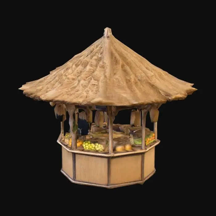 3D model for a market stand from a chinise village, with bamboo and wheat roof