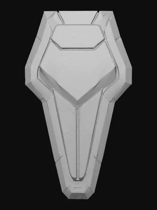 3D model for A Mobile Suit shield design, featuring complex, etched runes and a vibrant, cracked plasma energy layer, holographic effect, 4K render