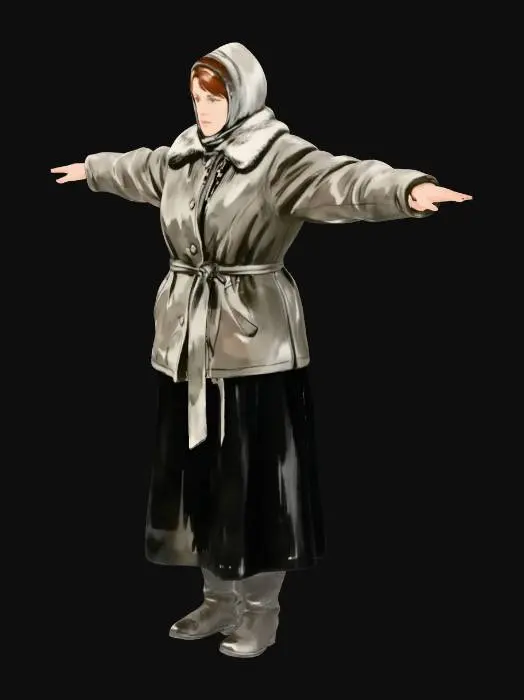 3D model for Arms Outstretched in a Fur-Trimmed Winter Coat