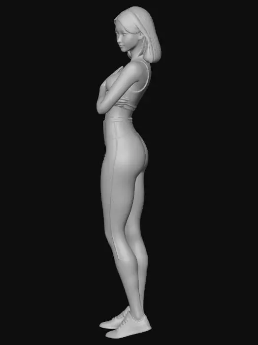 3D model for Young woman with shoulder length hair, feminine figure and medium sized breasts in yoga gear