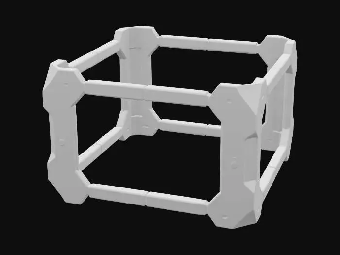 3D model for an internal lab futuristic fence section, made of dark gray shiny metal.