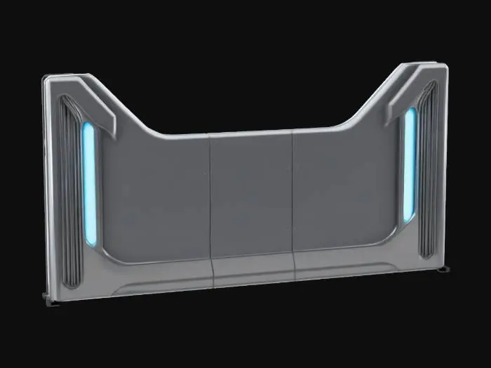 3D model for an internal lab futuristic fence section, made of dark gray shiny metal.