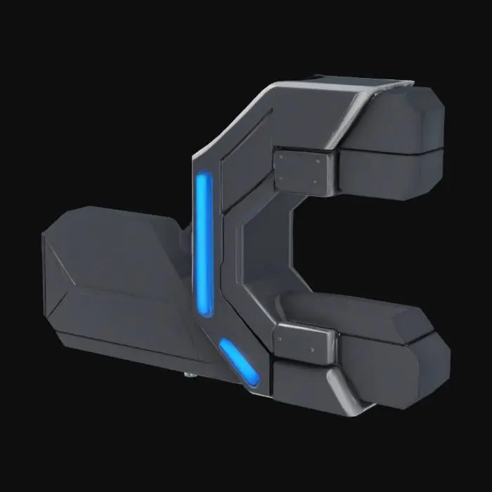 3D model for an internal lab futuristic fence section, made of dark gray shiny metal.