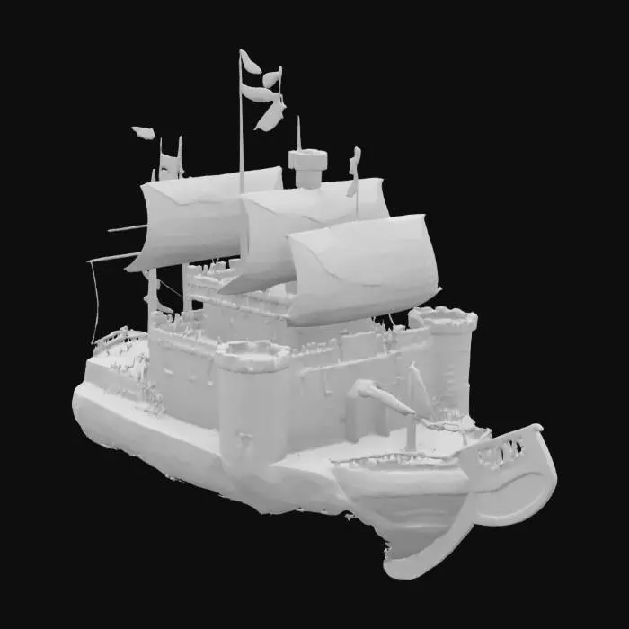 3D model for #AroundTheWorld#, reimagine a cuban medieval fortress sitting on a floating island, engaged in a defensive battle against a flying pirate ship, vibrant colors, high details