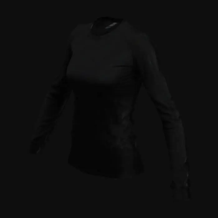 3D model for longsleeve undershirt, black , symmetrical, for female