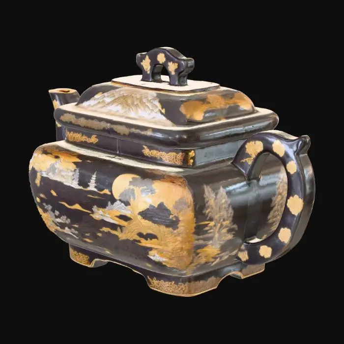 3D model for Ornate Black Teapot with Gold Designs