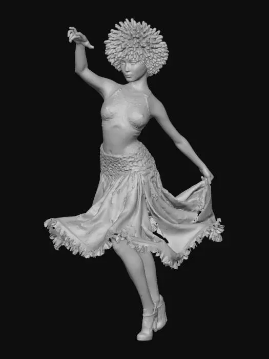 3D model for can you create a simple 3D model of a female Salsa dancer with a large afro Caribbean head of hair