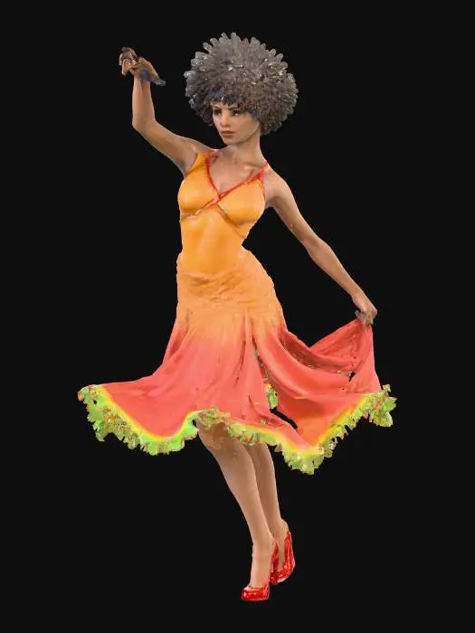3D model for can you create a simple 3D model of a female Salsa dancer with a large afro Caribbean head of hair
