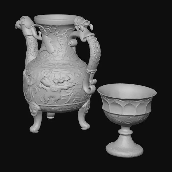 3D model for Dragon-Handled Bronze Teapot with Gilded Goblet