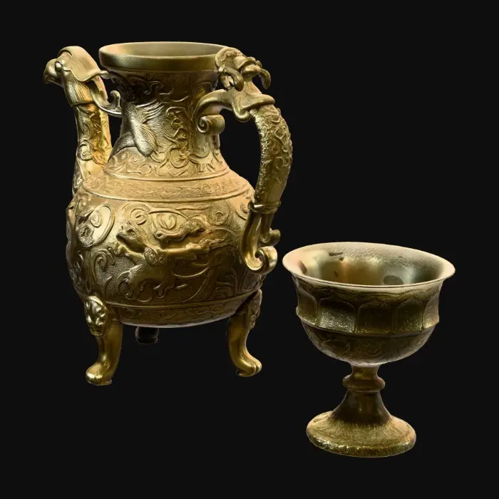 3D model for Dragon-Handled Bronze Teapot with Gilded Goblet