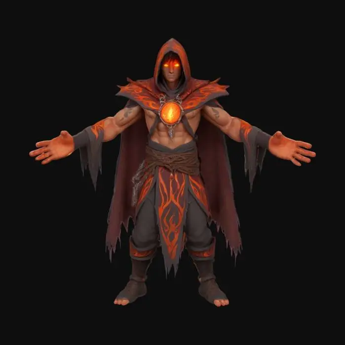 3D model for Bandit Pyromancer, World of Warcraft style, no weapon, T-pose, full body visible 