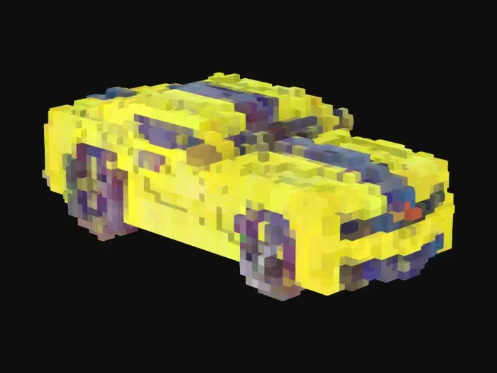 3D model for Yellow 2014 Chevrolet Camaro with a black racing stripe down the middle.