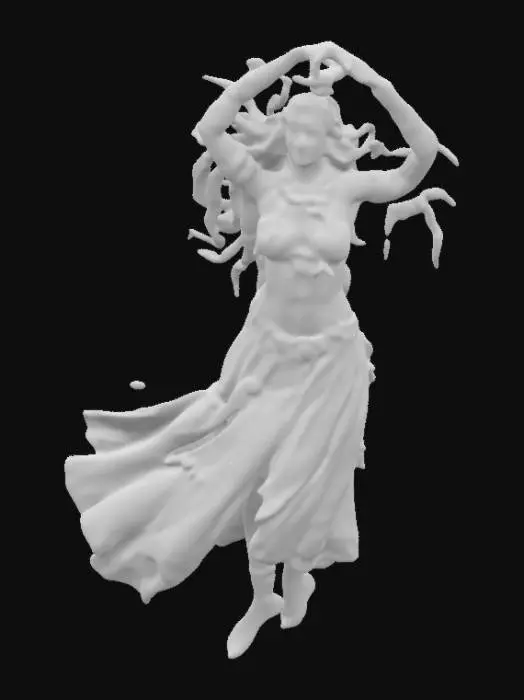 3D model for Una ballerina zingara danza ad un ritmo indiavolato, scalza, molti gioielli, capelli lunghi e corvini, bracciali alle caviglie, ha in mano un tamburello