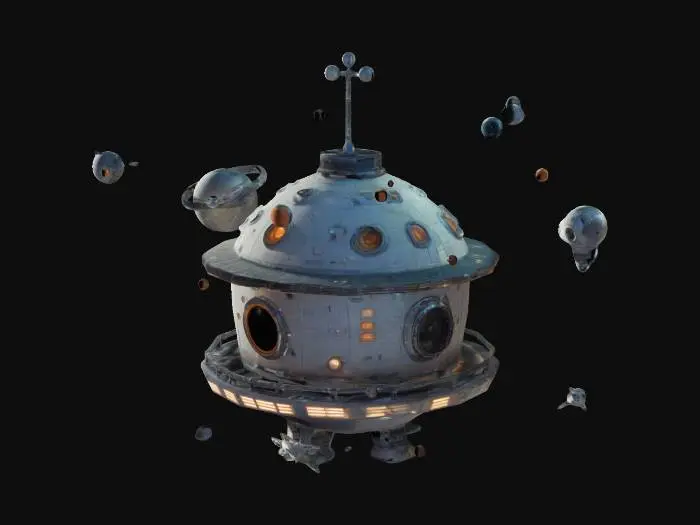 3D model for Cute space station, stylized
