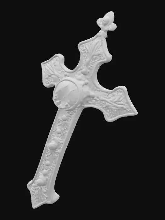 3D model for Golden Cross Artifact with a gem in the center.