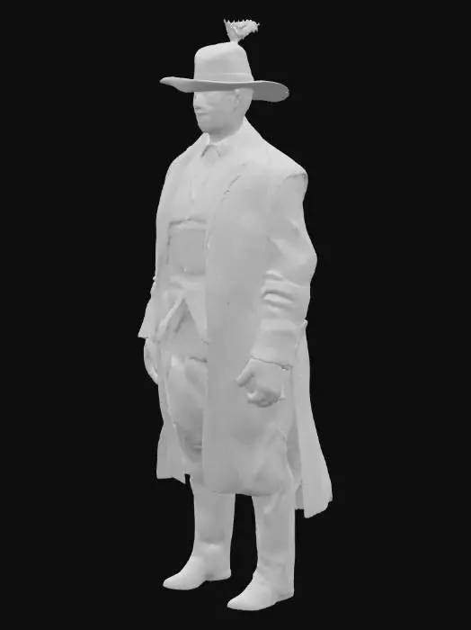 3D model for Infamous character, Human, correct detail, Complete model, smooth and even, detailed, symmetrical, popular, professional craftsmanship, theatrical composure and depth, Contrasting, high resolution, even color tones, detailed textures, symmetrical textures, clarity