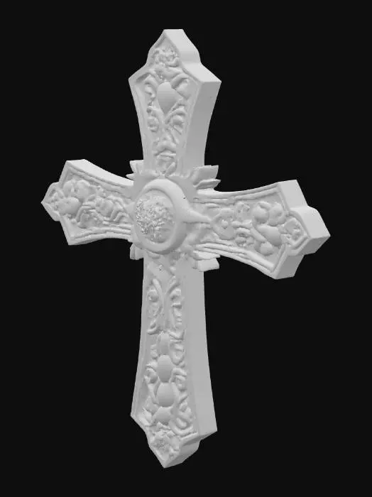 3D model for Golden Cross Artifact with a gem in the center.