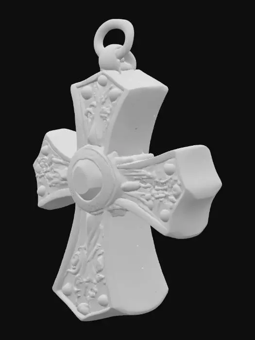 3D model for Golden Cross Artifact with a gem in the center.