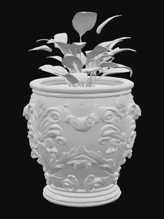 3D model for Elegant planter pot, empty, ornate design, symmetrical, detailed
