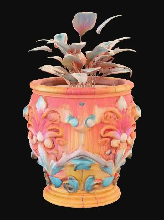 3D model for Elegant planter pot, empty, ornate design, symmetrical, detailed