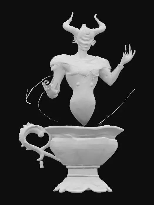 3D model for an Arabic Djinn emerging from a magic lamp, highly detailed, Ultra Realistic, Beautiful details, Intricate Carvings