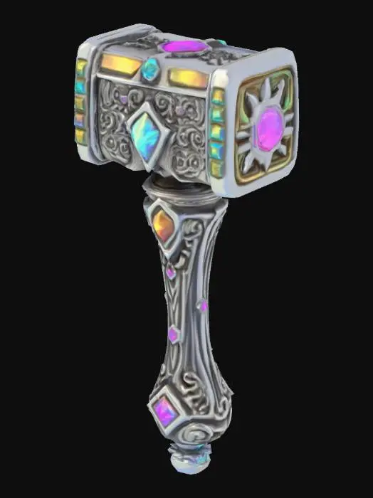 3D model for A Fantasy Hammer made of Bismuth, Game Assets, Carved, Polished, Highly Detailed, Ultra Realistic, Bismuth