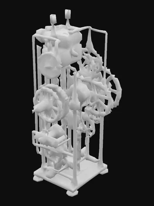3D model for a tall and long Clockwork Gear Mechanism with many gears and pipes, levers, Mechanically Sophisticated, Technologically Accurate, Vintage, Steampunk, Gold, Silver, Copper, Polished, Highly Detailed, Ultra Realistic