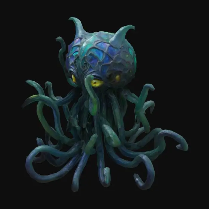 3D model for an undecipherable eldritch entity made of random alien parts, Fantasy, Medieval, Cthulhu, Stained Glass, Carved, Highly Detailed, Ultra Realistic, Irregular