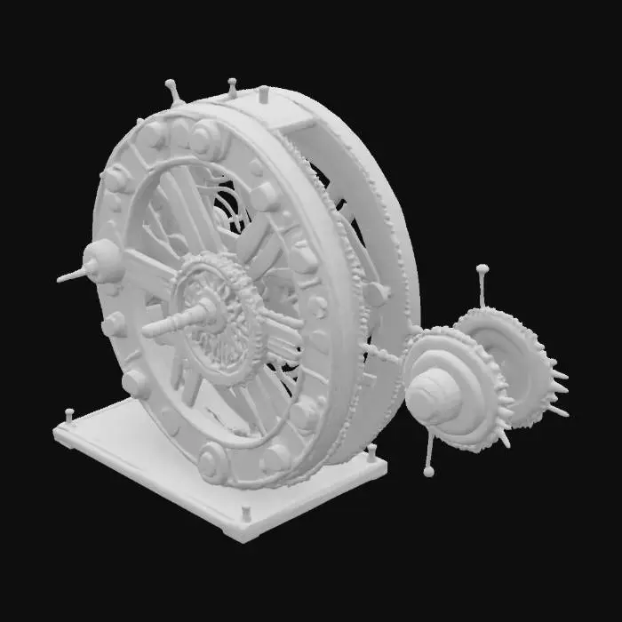 3D model for an antique Antikythera mechanism, Vintage, Steampunk, Gold, Copper, Silver, Carved, Polished, Irregular, Highly Detailed, Ultra Realistic, Machine, Many Parts