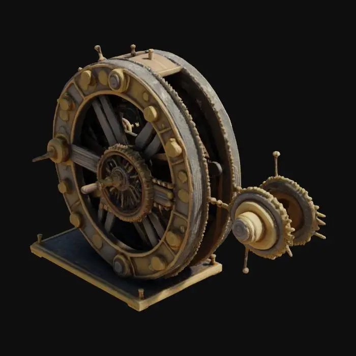 3D model for an antique Antikythera mechanism, Vintage, Steampunk, Gold, Copper, Silver, Carved, Polished, Irregular, Highly Detailed, Ultra Realistic, Machine, Many Parts