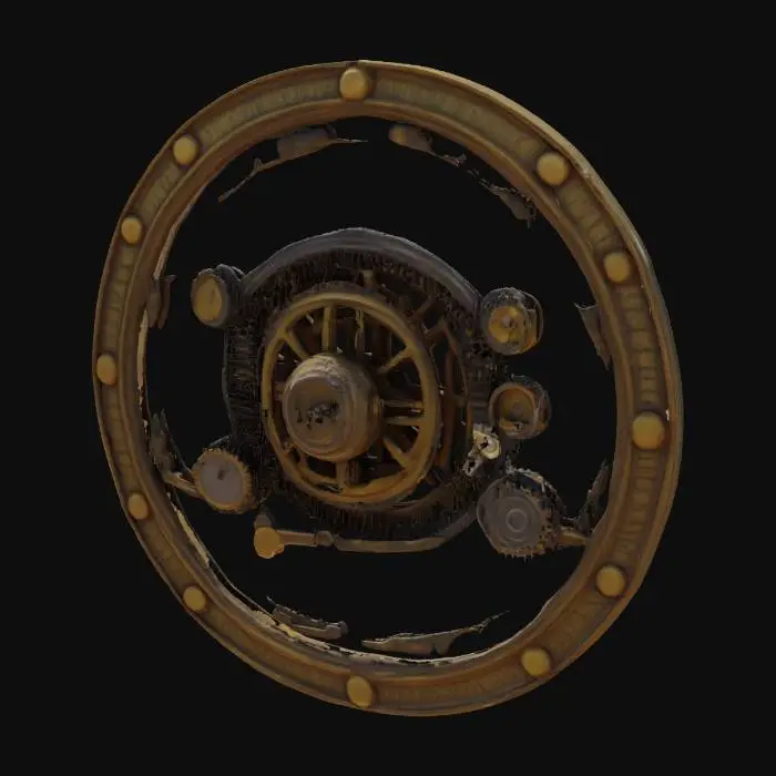 3D model for an antique Antikythera mechanism, Vintage, Steampunk, Gold, Copper, Silver, Carved, Polished, Irregular, Highly Detailed, Ultra Realistic, Machine, Many Parts and Gears