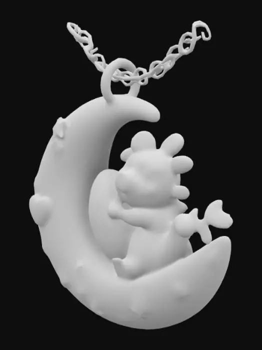 3D model for Design a necklace charm: a crescent moon with baby dragon emerging from a heart-patterned Easter egg #valentine #easter, Pixar-Stil