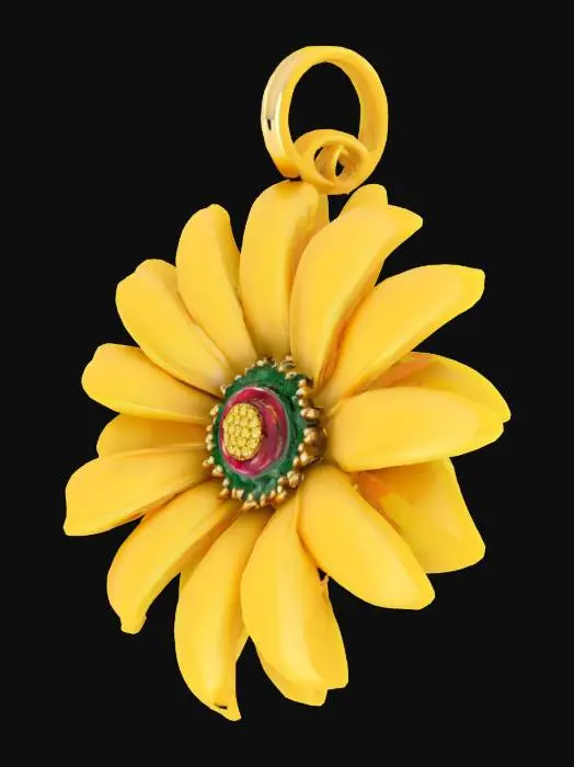 3D model for a beautiful daisy flower charm, colorful, Gold and Jade, Ultra Realistic, Highly Detailed