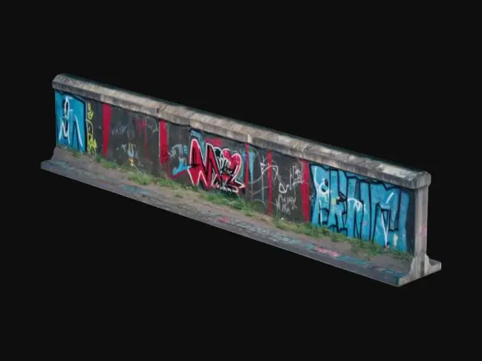 3D model for a part of 
the berlin wall, looking straight at the front of it, grafitti 