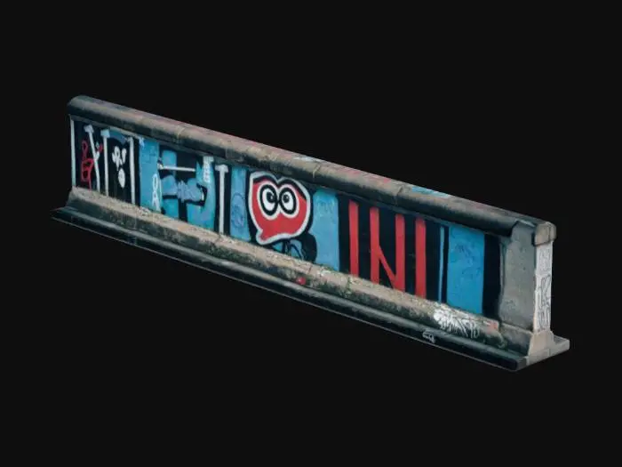 3D model for a part of 
the berlin wall, looking straight at the front of it, grafitti 