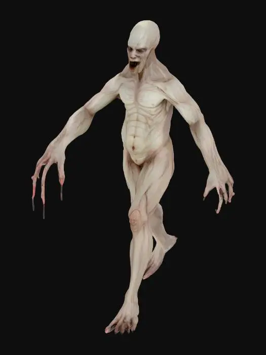 3D model for a creepy unfortunate creature.  pale skin, veiny, fingers spread apart, standing in a T-Pose for character rigging
