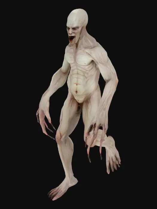 3D model for a creepy unfortunate creature.  pale skin, veiny, fingers spread apart, standing in a T-Pose for character rigging
