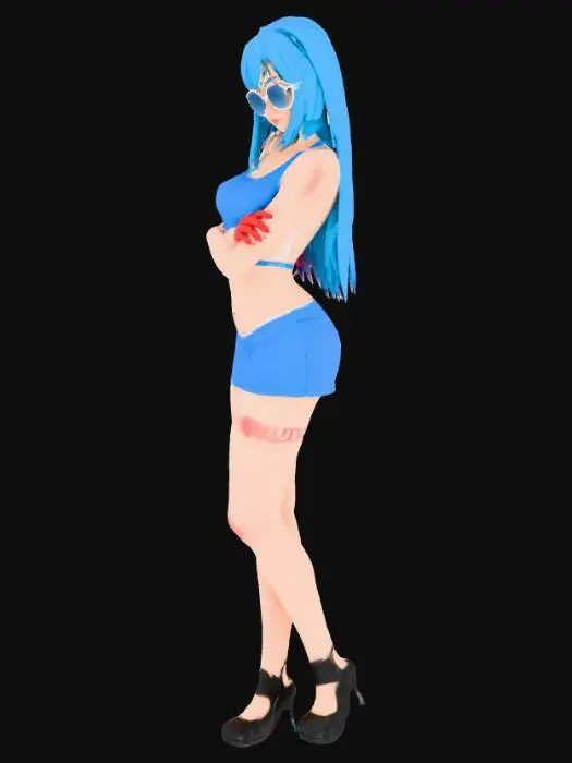 3D model for Put on silver framed blue lense aviator sunglasses.  Keep everything else the same.