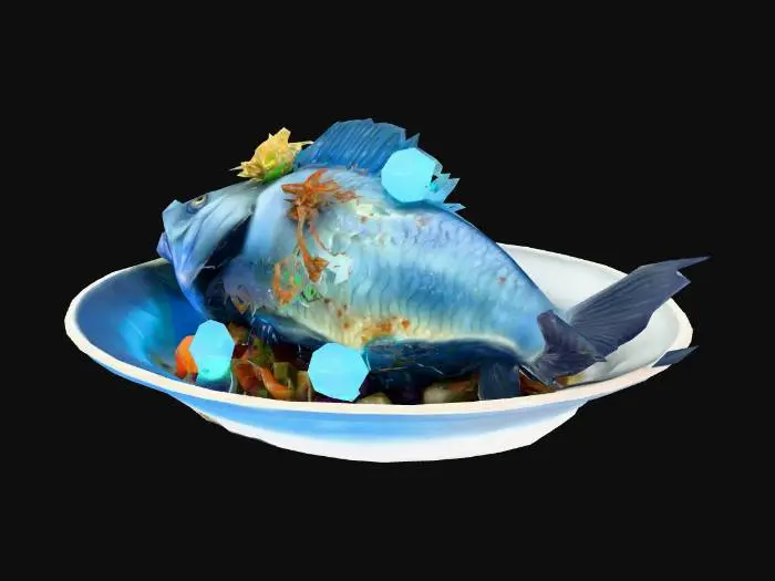 3D model for a strange alien fish dinner on a plate