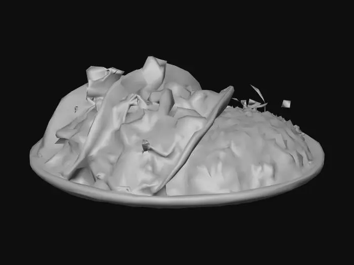 3D model for a plate of tacos and a side of rice and beans