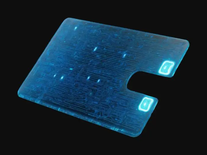 3D model for A small encrypted keycard, slightly bent and covered in scratches, once granting access to a high-security facility. Sci-Fi, Post-Apocalyptic.