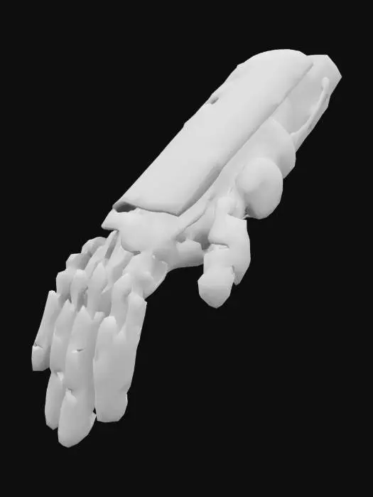3D model for A mechanical finger, joints partially locked, with exposed wiring. Sci-Fi, Cybernetic, Highly Detailed.