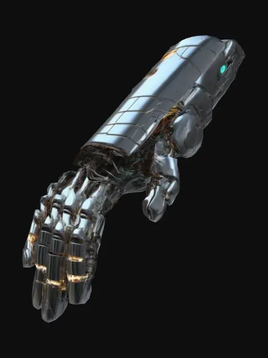 3D model for A mechanical finger, joints partially locked, with exposed wiring. Sci-Fi, Cybernetic, Highly Detailed.
