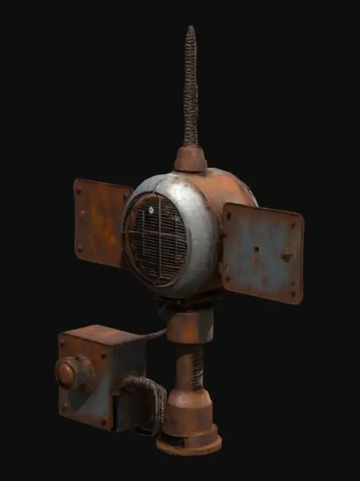 3D model for A rusted signal emitter, once used for long-range encrypted communication. Sci-Fi, Post-Apocalyptic, Ultra Realistic.