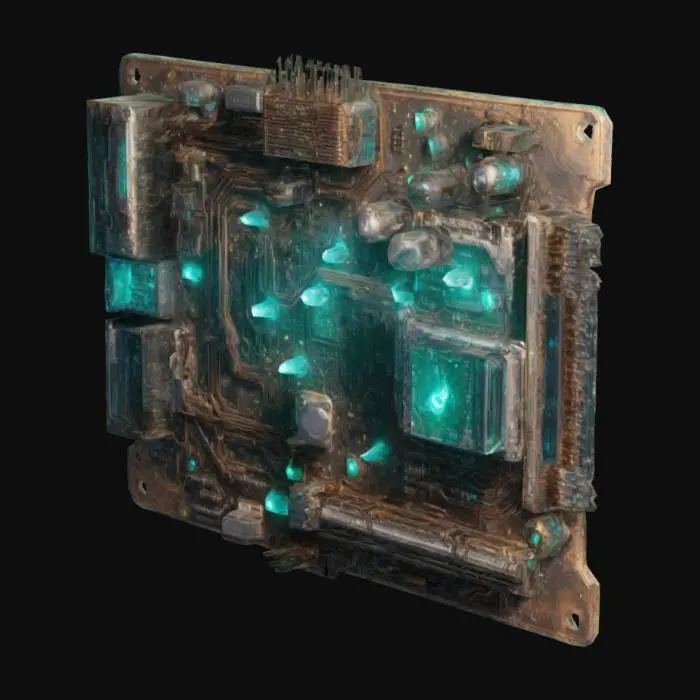 3D model for An ancient motherboard, encrusted with dust and broken capacitors. Sci-Fi, Cyberpunk, Abandoned Tech.