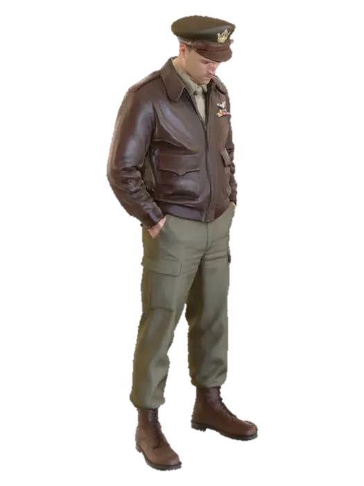 Aviator in Brown Leather Flight Jacket - Variant 3D model, vytvořený pomocí AI